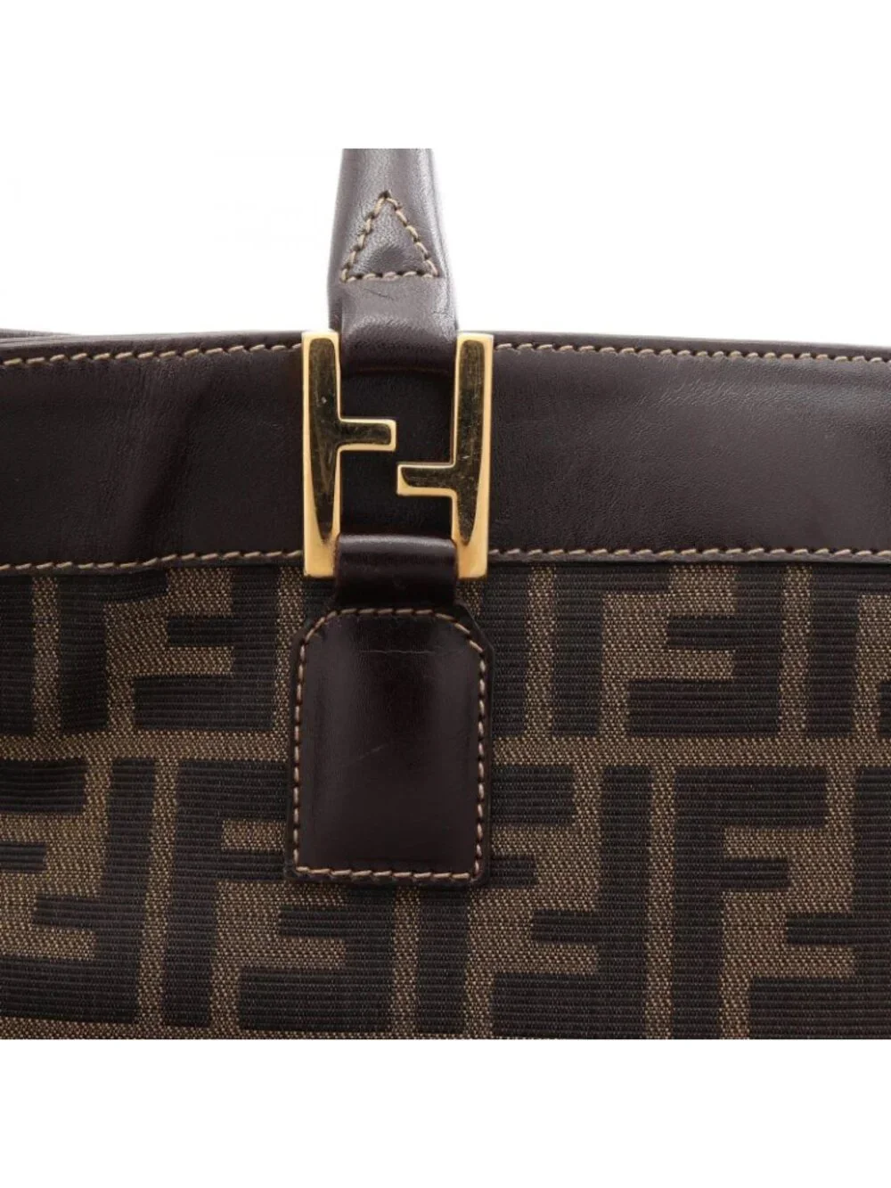 Fendi Tote Zucca Black Brown Canvas Leather